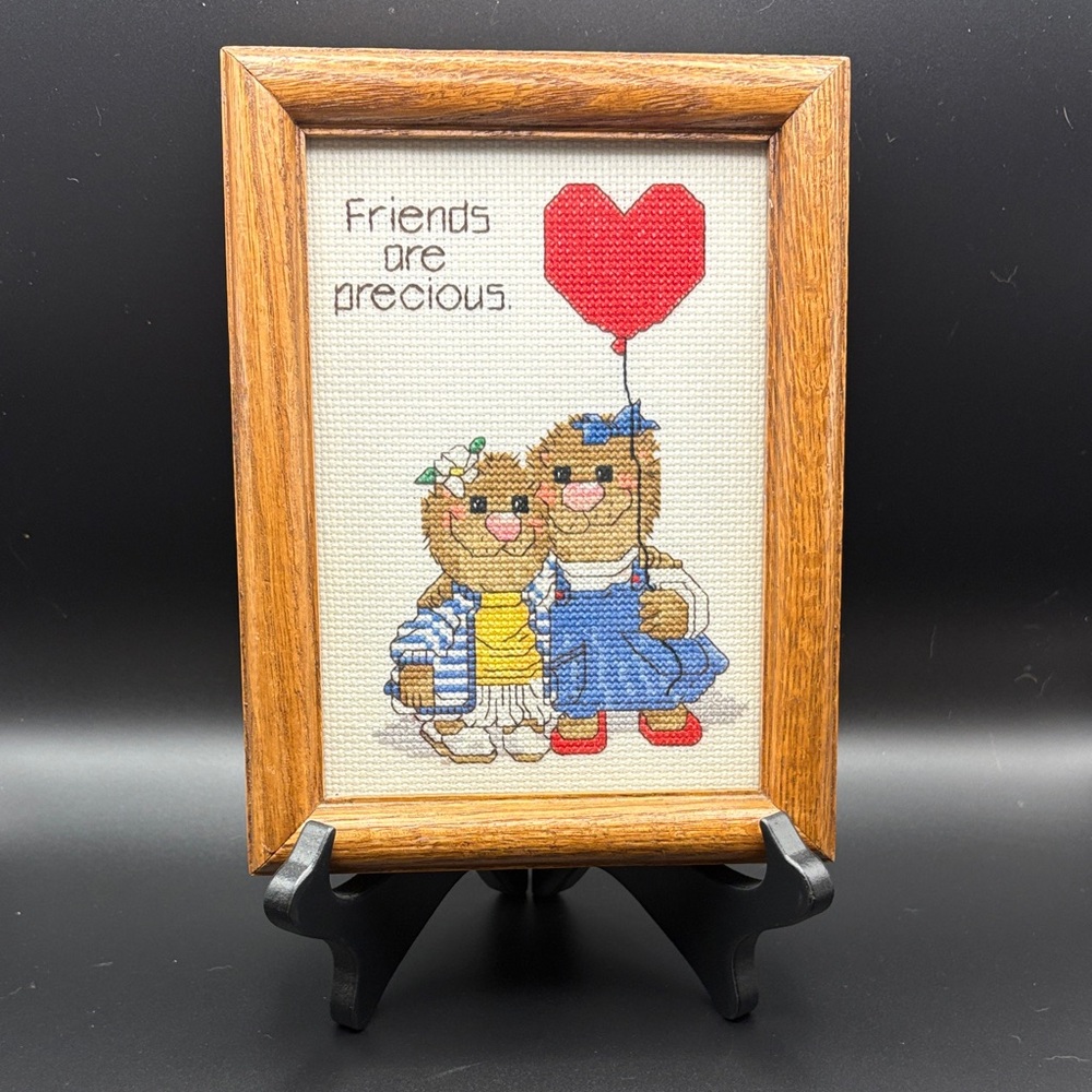 VTG 1987 Janlynn "Friends Are Precious" Suzy's Zoo Framed Counted‎ Cross Stitch